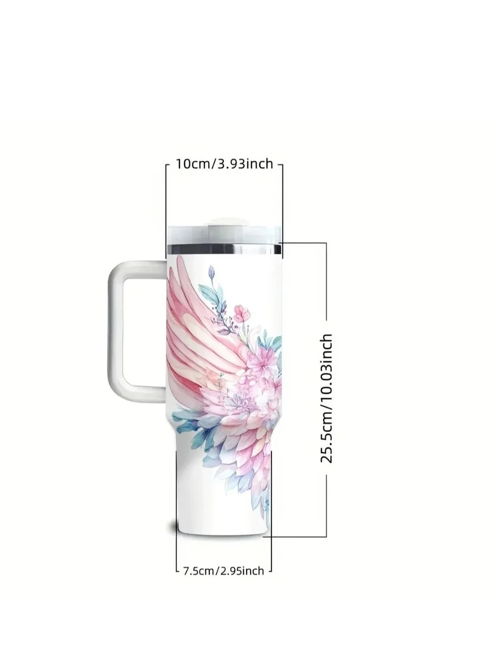 40 Oz. Angel Wings Stainless Steel Tumbler W/Side Handle In  Delicate Pastels.